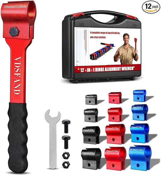 Door Hinge Adjustment Tool Set - 12 In 1 Precise Hinge Gap Adjustment Wrench for Residential and Commercial Doors Reinforced Steel Design Door Hinge Tool for Door Alignment Repair and Installation