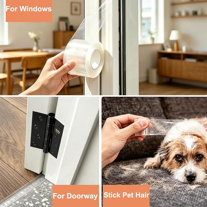 Transparent Window Weather Sealing Tape 3 Inch x 33 FT Weather Stripping Residue-Free Clear Window Insulation Caulk Tape for Shower Glass Gaps and Clear Doors Windows Windproof