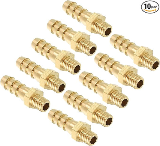 Pack of 10 Brass Hose Barb Fittings Adapter Connector 6mm Hose Barb to M6x1 Male Fittings for Home Machines, Massage Bathtubs, and Irrigation Systems