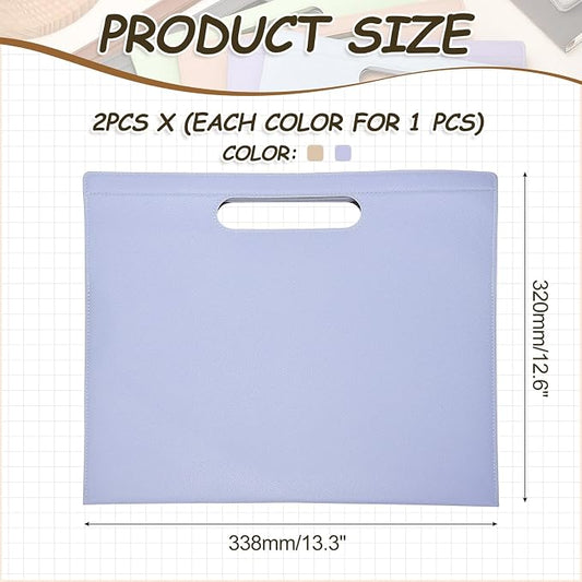 PATIKIL 2Pcs Leather Folder, 13.3x12.6 Magnetic Leather Document Holder File Folder PU Pouch Bag Portfolio File Organizer Handbag Personal Envelope Waterproof for Traveling, Purple Khaki