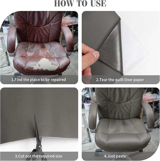 CHEIGHY Leather Repair Kit for Furniture - Advanced PU, Strong Self Adhesive Leather Repair Patch for Couch 17X79 inch Vinyl Repair Tape for Car Seat Upholstery Sofa Office Chair (Grey)