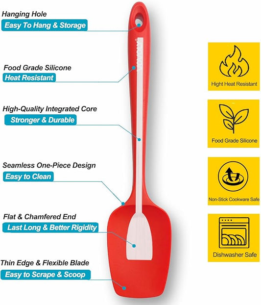 Silicone Spatula Set, High Heat Resistan Rubber Spoon Spatula, Non-Stick Spoonula with Seamless One Piece Design, Flexible Scrapers Baking Mixing Tool,3 Pack,Red