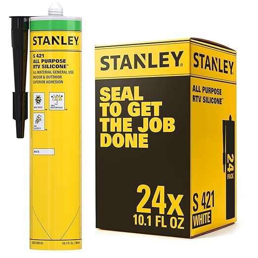 Stanley S421 All-Purpose RTV Silicone Sealant (24 x 10.1 fl.oz.) – 100% Waterproof White Caulk | Industrial-Grade Silicone for Kitchen, Bathroom, Shower, Window, Door, Indoor & Outdoor Use | 24 Pack