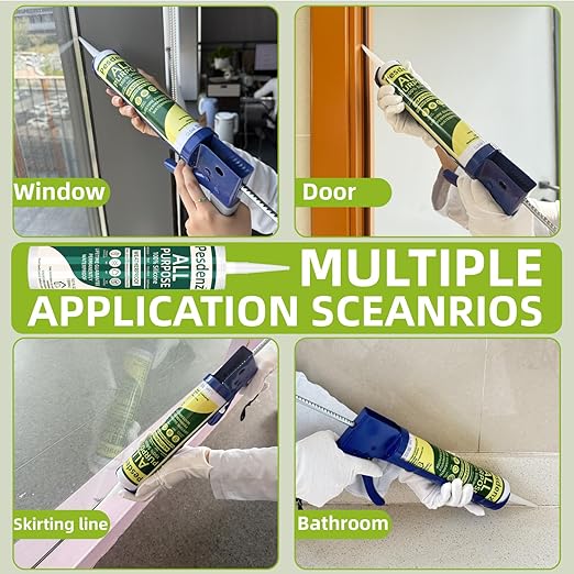 Gray Universal Silicone Caulk, 100% Silicone Sealant Outdoor Waterproof, Flexible Cartridge Adhesive Caulking for Aquarium RV Roof Window Door Kitchen Bathroom Bathtub Shower Seal, 10.1 Oz, 12 Pack
