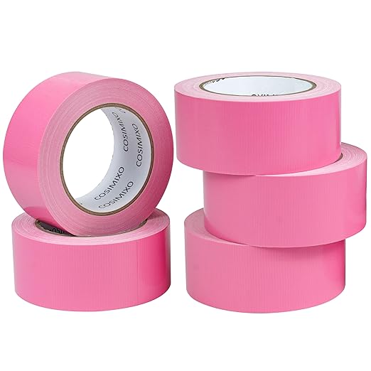 COSIMIXO 5-Pack Pink Heavy Duty Duct Tape, 2 inches x 30 Yards, Strong, Flexible, No Residue, All-Weather and Tear by Hand - Bulk Value for Repairs, Industrial, Professional Use