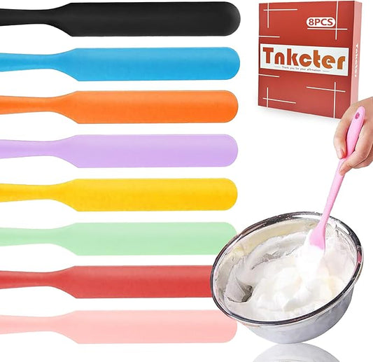 8 Pcs Silicone Wax Spatula with Long Handle for Kitchen Baking, Waxing Tools & Jar Blender Accessories Small Rubber Scraper for Butter Jam Cream Cake Spreaders Tnkcter