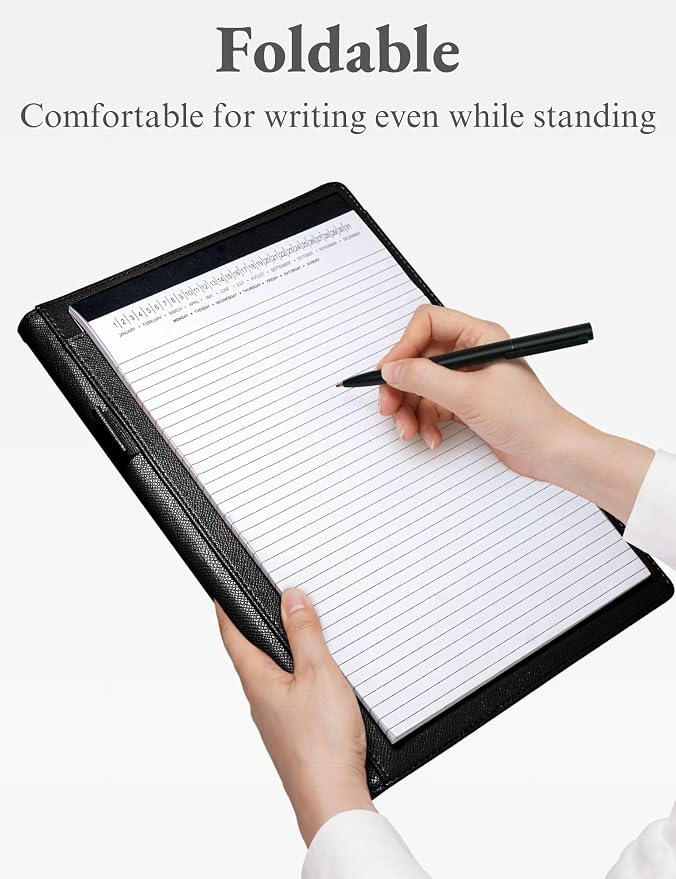 Mymazn Padfolio, Portfolio Folder, Legal Pad Holder, Resume Folder | Faux Leather Binder with Document Organizer, Business Card Holder, Letter-Size Notepad for Interview, Men & Women, Black