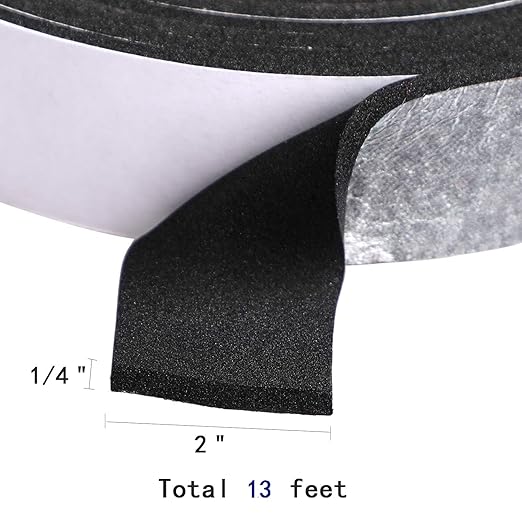 High Density Foam Tape - 2'' X 1/4'' X 13Ft Weatherproof Adhesive Prevent Condensation Heat Resistant Flame Retardant Weather Stripping Easy to Cut & Install & Remove for Car Doors Pipes Windows