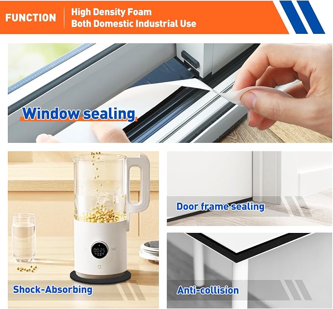 MAGZO Weather Stripping Door Seal, 1/2 Inch Wide X 1/4 Inch Thick Adhesive Foam Tape Soundproof Weatherstripping for Windows, 2 Rolls Total 26FT Black