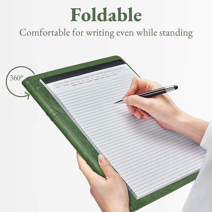 Mymazn Padfolio, Portfolio Folder, Legal Pad Holder, Resume Folder | Faux Leather Binder with Document Organizer, Business Card Holder, Letter-Size Notepad for Interview, Men & Women, Green