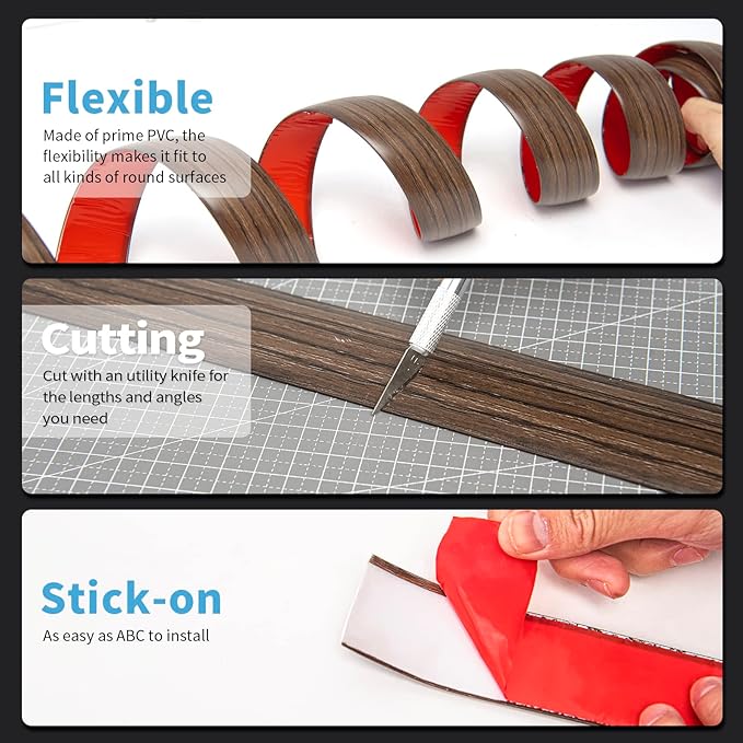 Art3d 4 FT Self Adhesive Vinyl Floor Transition Strip, Laminate Strip Flat Divider for Joining Gaps,Carpet Threshold Transition,Floor Tiles（1.57in, Brown） (Pack of 2)