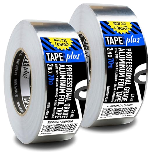 TapePlus Aluminum Foil Tape - Waterproof Insulation for HVAC Ducts - Heat Resistant Tape for Metal Repair - Duct Seal for Indoor & Outdoor Use - Pack of 2, 2 in x 210 ft, Silver