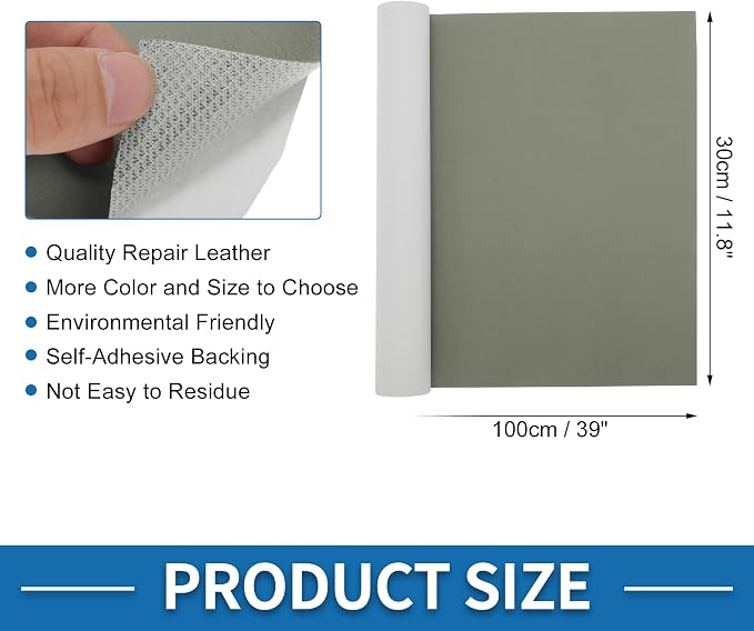 Self Adhesive Leather Repair Patch Strong Stickiness 39"x11.8" Leather Repair Tape PVC Faux Leather Gray 1 Pcs
