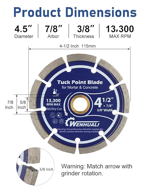4.5" Diamond Tuck Point Blade 2 Pack 3/8" Thick – Premium Tuck Pointing Tools for Mortar Joint Removal, Concrete & Brick Grout Repair, 7/8" Arbor, Fast Clean Cutting(2 Pack)