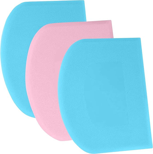 SURDOCA Dough Scraper Bench Scraper - 3P 11.8x7.3" Plastic Flexible Bowl Scraper, Sharp Edge & Angles Cake Scraper. Non-Slip Bakeware Decorating Tools Sculpting & Modeling Tools - Blue+Pink+Blue