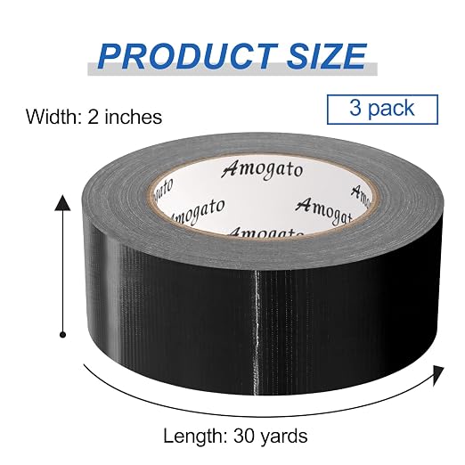 Heavy Duty Waterproof Duct Tape for Industrial & Outdoor Use - 3 Rolls x1.88 x30 Yards, Tear-Resistant, Professional Grade Black Duct Tape