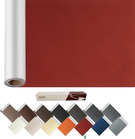 ILOFRI Leather Repair Patch Tape 60x17 inch, Durable Self Adhesive Leather and Vinyl Repair Tape Large Size for Couch, Car Seat, Boat Seats, Furniture, Upholstery, Sofa, Chair - Dark Red