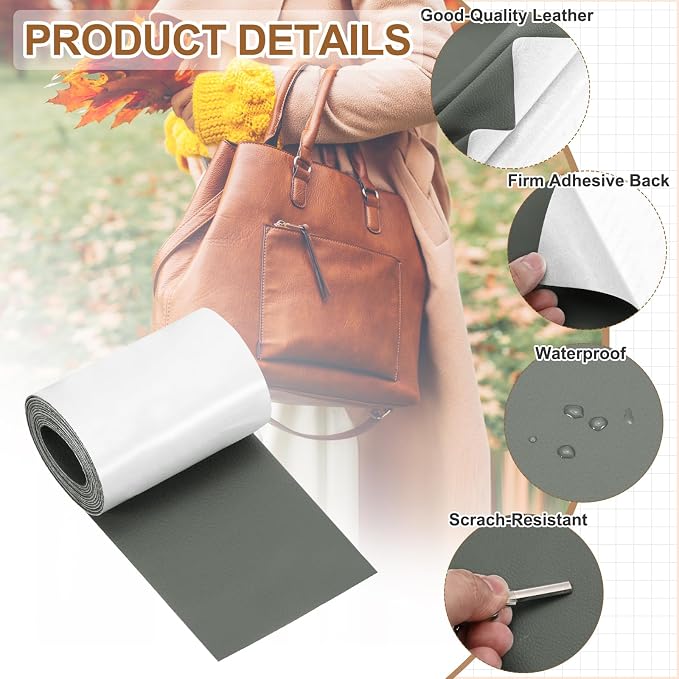 MECCANIXITY Leather Repair Patch 3"x60" Self-Adhesive Leather Vinyl Repair Tape Kit for Furniture Couches Sofa Chair Car Boat Seats Jackets, Dark Gray
