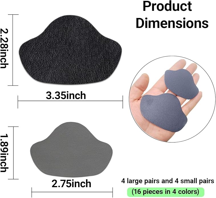 16-Piece Shoe Heel Repair Patches - Multi-Color Self-Adhesive Microfiber Leather Patch for Sneakers,Work Boots & Hiking Shoes,Prevents Wear on Shoe Toe & Heels While Repairing Holes