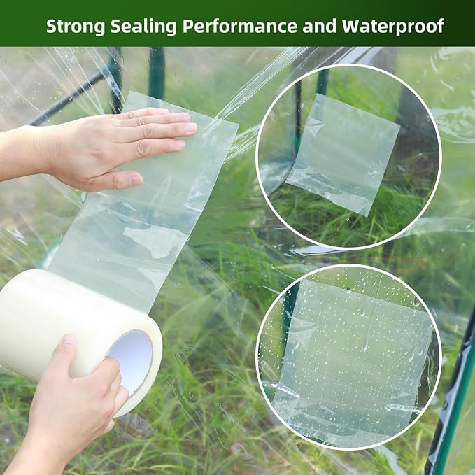 Ohuhu Greenhouse Repair Tape Plastic: 3" x 98' Green House Sheeting Tape 6.3 mil Reinforced Clear Plastic Film for Greenhouse Polyethylene PE Cover Repair