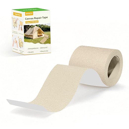 Besezx Canvas Repair Tape,Outdoor Gear Patch, 3x79 Inches,Waterproof Self-Adhesive Fabric Repair Tape for Repairing Boat Covers,Sun Shades,Sofas,Tents,Lounge Chairs,Awnings (Rice Coffee)