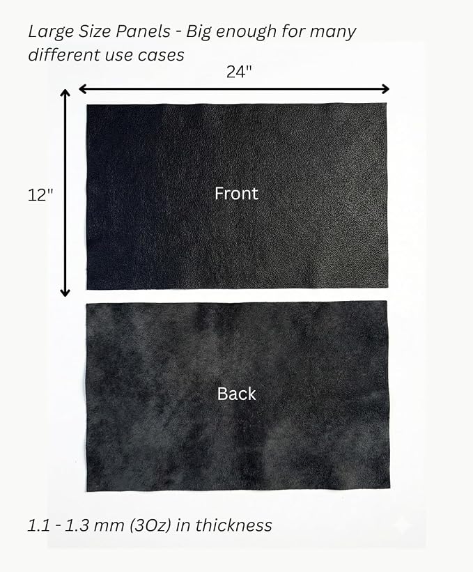 12'' x 24'' Genuine Full Grain Cowhide Leather Sheet — Soft Leather for Upholstery Repair, Handbags, Wallets, Sewing, Crafts, & DIY Projects — 1.1-1.3mm (3oz) Pre-Cut (Black, 3 Pieces)