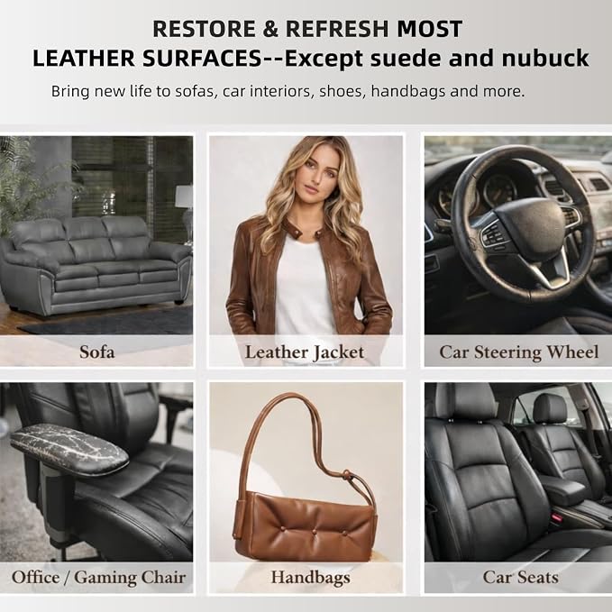 Leather Recoloring Balm 3.53Oz, 12H Quick-Dry Leather Vinyl Repair Cream Kit for Furniture, Couches & Car Seats- Restore Scratched, Faded, & Damaged Surfaces, Waterproof Restorer Gray