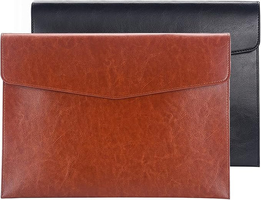 PU Leather A4 File Folder Document Holder Envelope Folder Case with Snap Closure for Receipt Contract Black&Brown