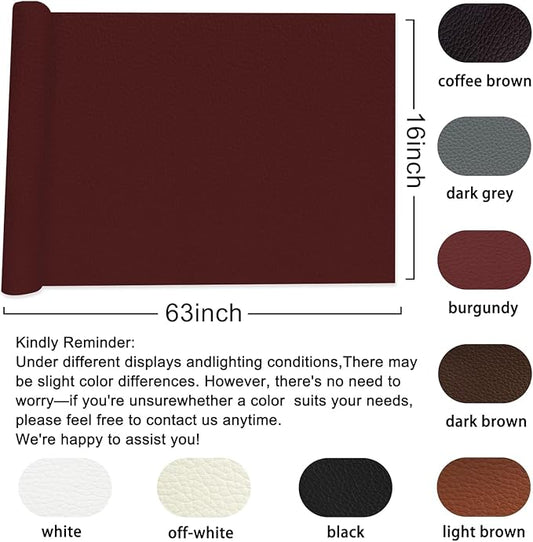 Leather Repair Patch Tape,16x63 inch Self Adhesive Leather Patches for Furniture,Vinyl Leather Repair Kit for Couches,Car Seats,Sofas,Office Chairs,Burgundy