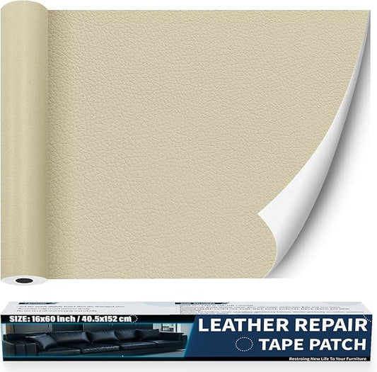 Zenyao Leather Repair Patch Tape - Self Adhesive Leather Repair Kit for Car Seat Furniture, Heavy Duty Vinyl Repair Patch for Couch Sofa, Waterproof Fix for Tears, 12x30 Inch Roll, Off White
