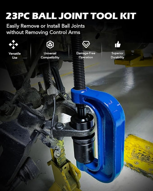 Orion Motor Tech Ball Joint Removal Tool Kit, 23pc Ball Joint Press & U Joint Removal Kit with Sockets and Universal Adapters, Heavy Duty Ball Joint Tool Set for Most 2WD 4WD Cars Trucks SUVs, Black