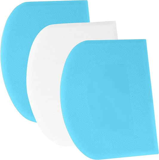 SURDOCA Dough Scraper Bench Scraper - 3P 13x7.9" Plastic Flexible Bowl Scraper, Sharp Edge & Angles Cake Scraper. Non-Slip Bakeware Decorating Tools Sculpting & Modeling Tools - Blue+White+Blue