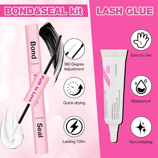 Professional Lash Cluster Glue Kit – 150H Strong Hold Bond & Seal Waterproof Eyelash Glue,Long-Lasting Adhesive for DIY Cluster Lashes,Home Use,Beginners & Pros (Black,3-Pack 2x5ml+5ml+0.24oz)