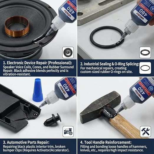 480 Super Glue Black Instant Adhesive 20g Suitable for Metal Plastic and Rubber 2 Pack