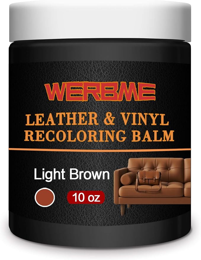 Leather Recoloring Balm & Color Restorer, Light Brown, 10 OZ | Restore Faded Leather Color, Cover Scratches & Scuffs. Easy DIY Application for Furniture, Sofa, Car Seats, Bags & Shoes