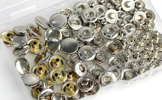 BetterJonny 24 Sets Heavy Duty Leather Snap Fasteners Kit, 12.5mm Metal Snap Buttons Press Studs Leather Rivets Snaps with 4 Setter Tools for Clothes Bracelet Jackets Jeans Silver