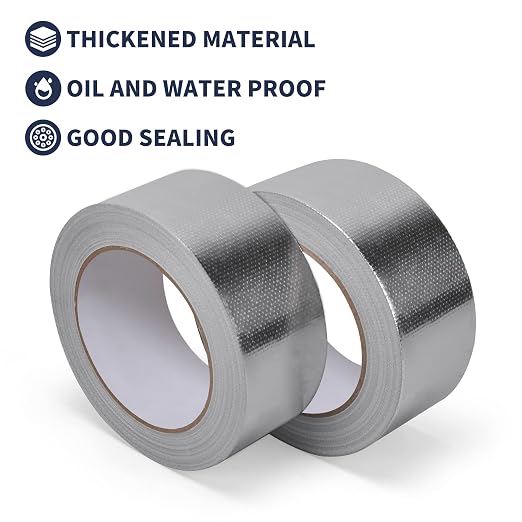 TAPEBEAR Heat Shield Tape Aluminized Fiberglass Cool Tape 3inch x 65Yards, Self-Adhesive Reflective Thermal Barrier Tape Heat Resistant for Air Dryer Vent, HVAC, Heating Unit, Auto, Pipe, 196Ft