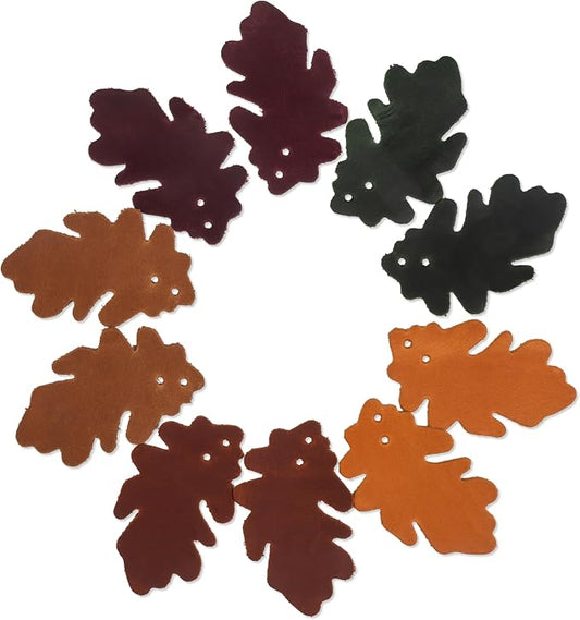 Set of 10 Leather Leaves Patches – 7x3 cm (2.75x1.18”) – Handmade Leather Labels – 1.6 mm Thick – Handmade Tags for Crochet - Leathers Tags - DIY Craft Appliques for Sewing, Repair & Decoration