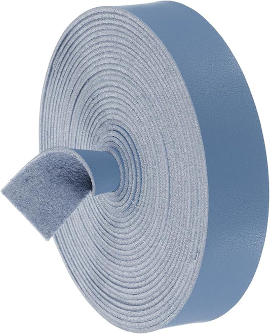 MECCANIXITY Faux Leather Strap, 1" Width x 197" Long Grained Leather Belt Strip Trim Roll for DIY Craft Projects, Pet Collars, Traction Ropes, Bag Straps, Hobby Workshop (Blue)