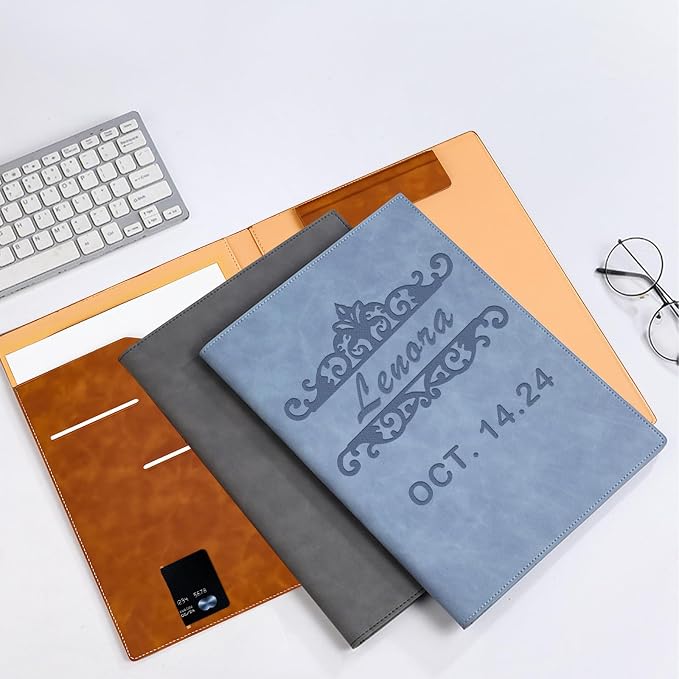Personalized Leather Padfolio with Engraved Text/Name Customized Faux Leather Portfolio for Schools, Conferences, Corporate Offices