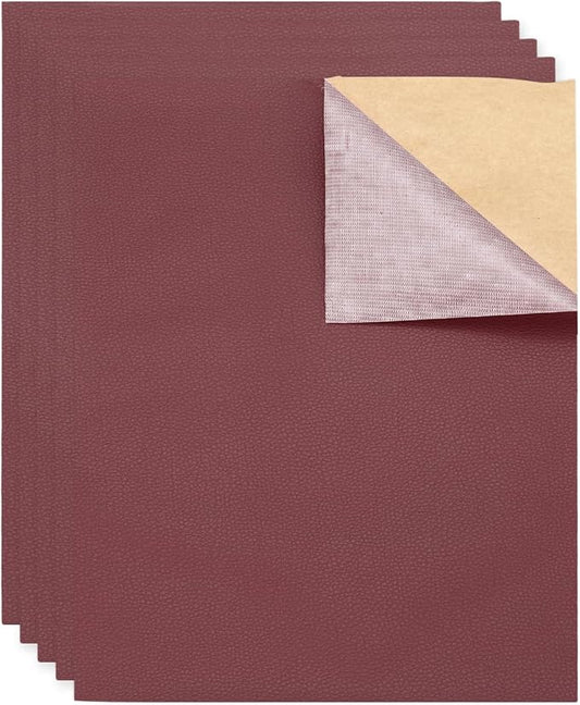 MECCANIXITY 5 Pcs Leather Repair Patch 10"x12" Self-Adhesive Leather Vinyl Repair Tape Kit for Furniture Couches Sofa Chair Car Boat Seats Jackets, Wine Red