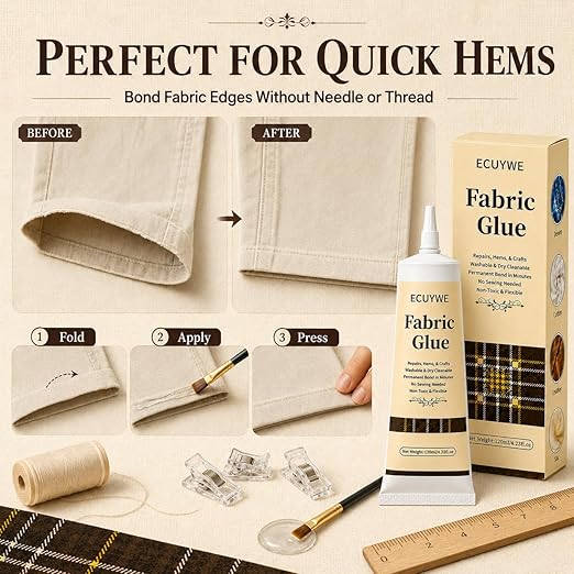 Fabric Glue Permanent, 4.23oz-120ML No Sew Clear Clothes Adhesive with Precision Applicator Quick for Patches Hems and Rhinestones Industrial Grade Strong Bond for Denim Cotton Polyester Leather etc.