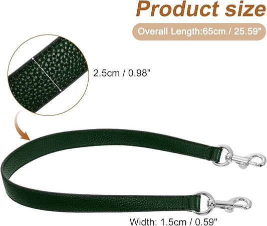 uxcell 25.59 Inch PU Leather Short Bag Strap with Clasp, Purse Handles Handbags Replacement Straps for Clutch Bag Underarm Bags, Dark Green, Silver Buckle