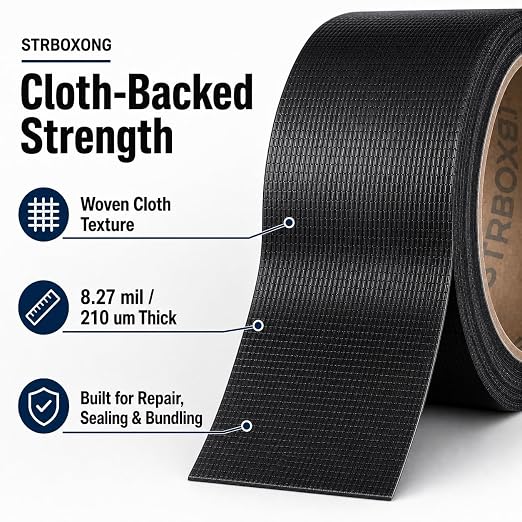 STRBOXONG Black Duct Tape Heavy Duty, 8.27 Mil Thick, 3 Rolls Strong Waterproof Cloth Backed Tape for Industrial Repair, Sealing, Bundling, Packing, Garage, Workshop and DIY, 1.89 in x 66 yd Total