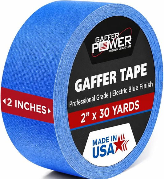 Gaffer Power Electric Blue Gaffer Tape 2” x 30 Yards – No Residue, Made in USA, Professional Grade, Non-Reflective Matte Cloth Tape for Stage, Photography & Cable Management