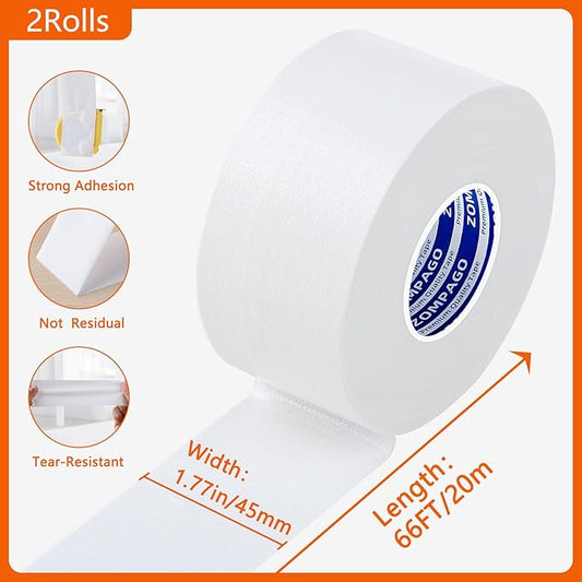 ZOMPAGO Strong Adhesive Cloth Weather Stripping Tape for Sliding Windows and Door Frames - 2Roll,1.8inx33FT,White,Seal Strip for Soundproofing,Dustproof, Waterproof,and Windproof-Durable