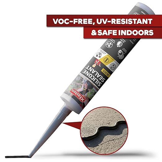 XFasten Silicone Sealant Waterproof Black Cartridge, 10.1 oz (8-Pack) Black Caulking Silicone Adhesive Sealant Cartridge for RV, General Use, Window, Door, Glass, Automotive Leak Sealing
