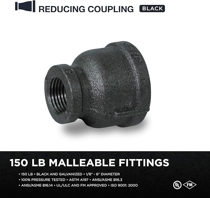 SUPPLYGIANT CNSD05I0 3/8 X 1/8" Black Malleable Iron Reducing Coupling