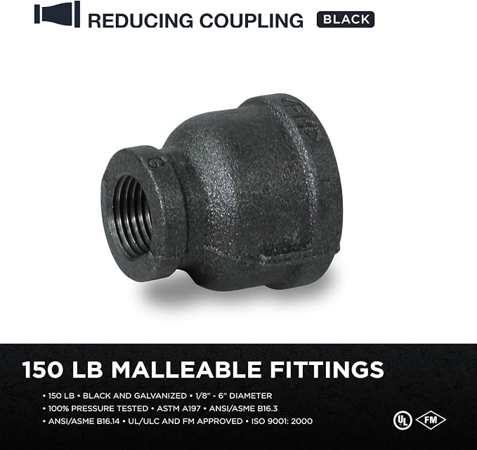 Supply Giant CNSD0564 3/4 X 3/8" Black Malleable Iron Reducing Coupling