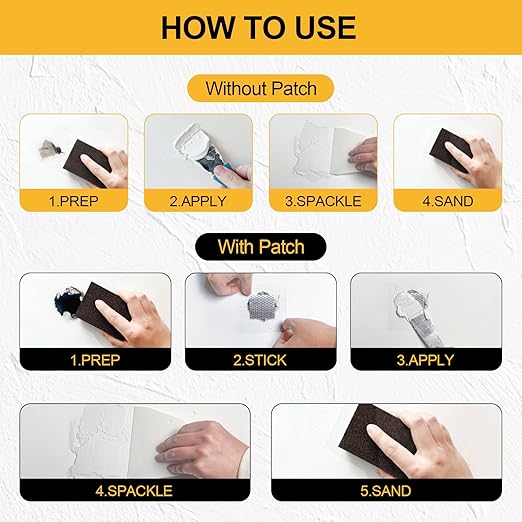 Drywall Repair Kit, 12.2oz Wall Patch Repair Kit, Spackle Wall Repair with Wall Patches/Sanding Sponge/Putty Knife/Scrapers/Gloves, Wall Surface Hole Fill Quick and Easy Solution (2 Pack)